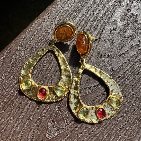 Radiant Citrine and Multicolor Gemstone Earrings - Picture 4 of 6